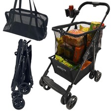 Foldable Shopping Cart with Wheels 80LB Heavy Duty Grocery Utility Black