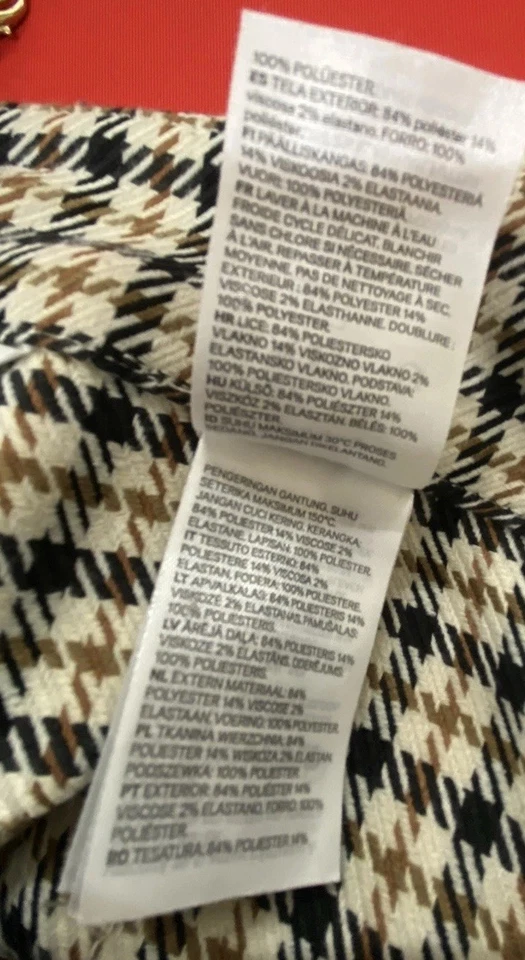 H&M Houndstooth Cropped Wide Leg Trousers Beige Black Size 38 UK 10 Belted Waist - Image 4 of 4