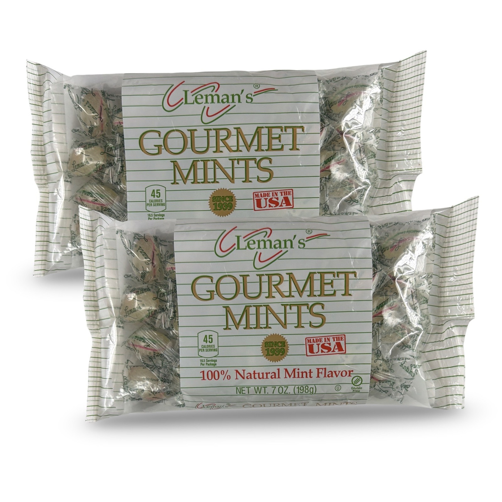 Leman's Gourmet Mints – Made in USA with 100% Natural Mint Flavor | 7 oz Bags (2