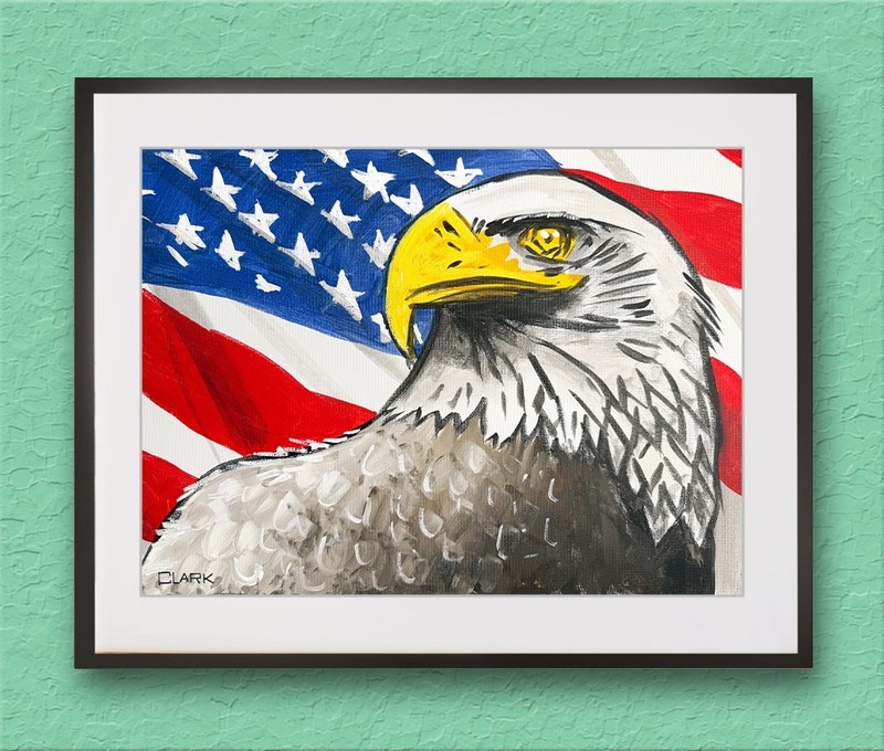 Striking Patriotic Bald Eagle Acrylic Painting on 12x16” Stretched Canvas