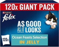 FELIX As Good As it Looks Adult Wet Cat Food Ocean Feasts Cod 120 x 85g Pouches* 4.44 per kilo