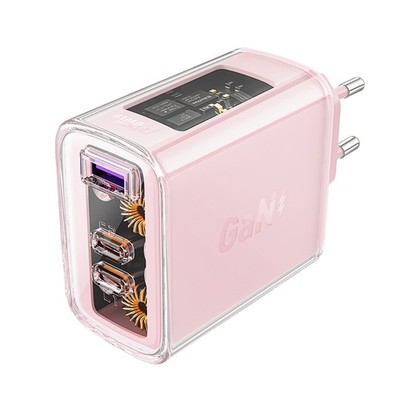 Acefast A45 GaN Wandladegerät 65W, 2x USB-C + USB-A, Pink
