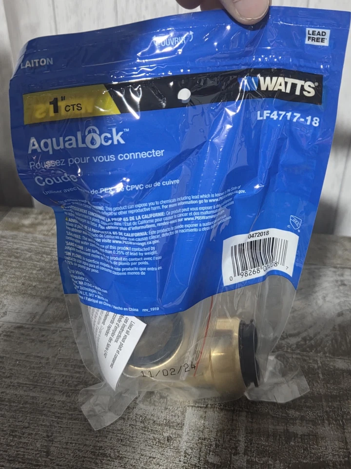Lot Of 6 WATTS LF4717-18 AquaLock Push To Connect CTS Brass Lead Free 1" Elbow  - Image 4 of 4