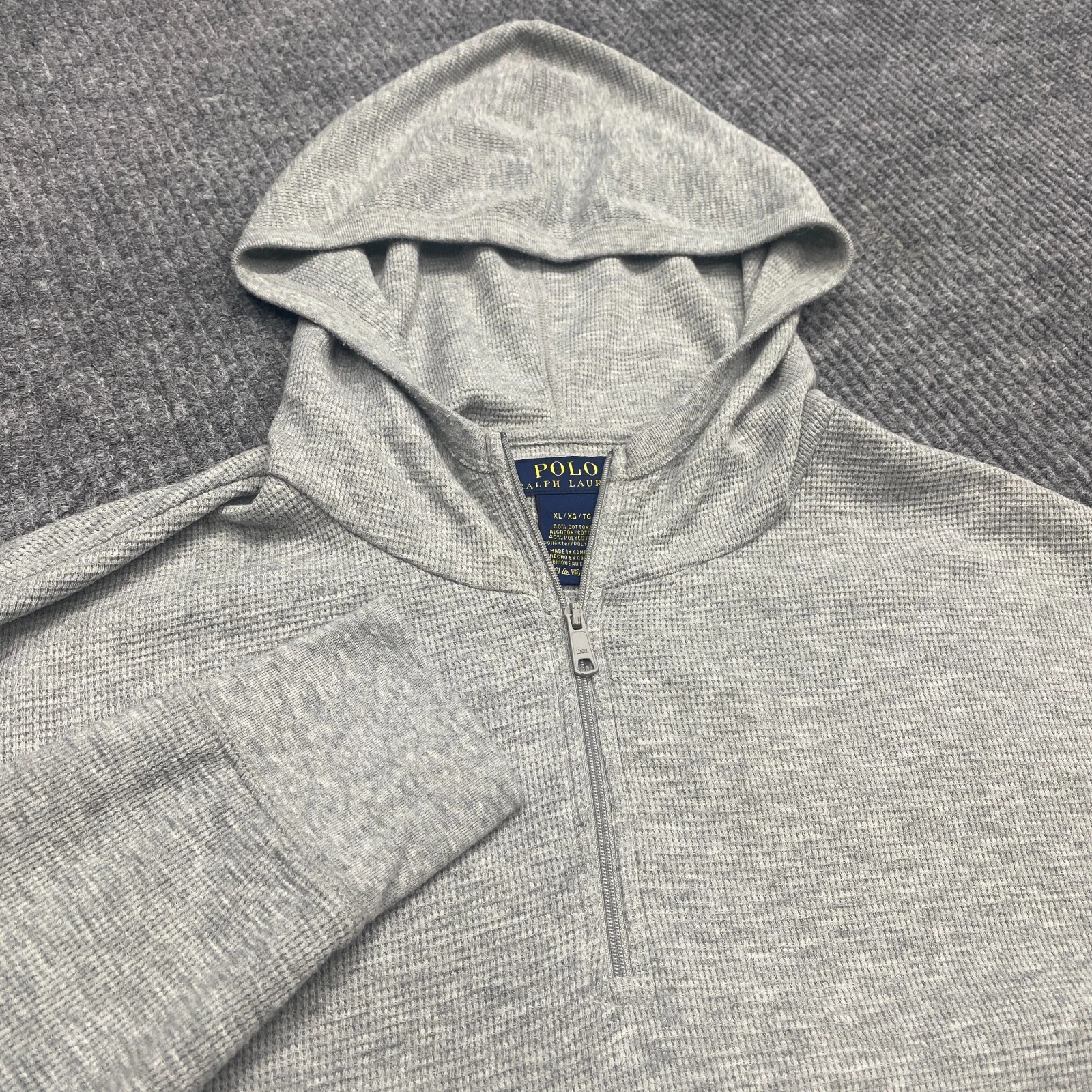 Polo Ralph Lauren Hoodie Mens XL Gray Thermal Waffle Knit 1/4 Zip Pullover Shirt