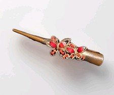 Copper Metal 5" HAIR CLAMP W/ Red Rhinestone Butterflies Formal Prom Dance Cheer