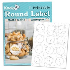 Koala Round Labels 2 Inch, Matte Waterproof, 240 Pcs 2", White