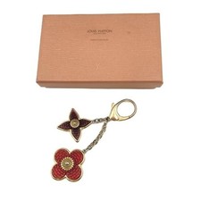 Louis Vuitton Monogram Flower Key Chain Ring Bag Charm Red Purple Gold W/Box Gen