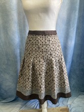 Vintage Notations Skirt 90s Brown Geometric Pleated Midi Side Zip Small Boho