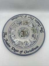 Louisville Stoneware 12 Days of Christmas Large Round Blue Platter Plate Vintage