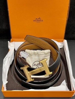 Hermes H Buckle Belt Reversible Tan/Brown 38mm Dust Bag Box