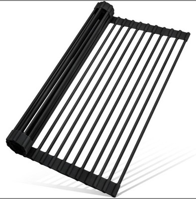 Black Roll Up Dish Drying Rack Silicone Wrapped Over The Sink Dish Drying 17.5 