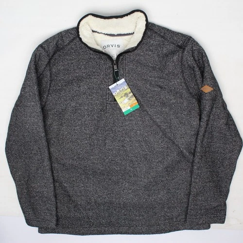 NWT Orvis 1/2 Zip Pullover Fleece Shirt Mens XL Dark Gray Cream Sherpa Lining