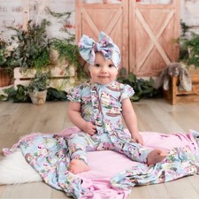 Bums Roses Sweet Eggscape Bamboo Ruffle Romper 9-12 Months