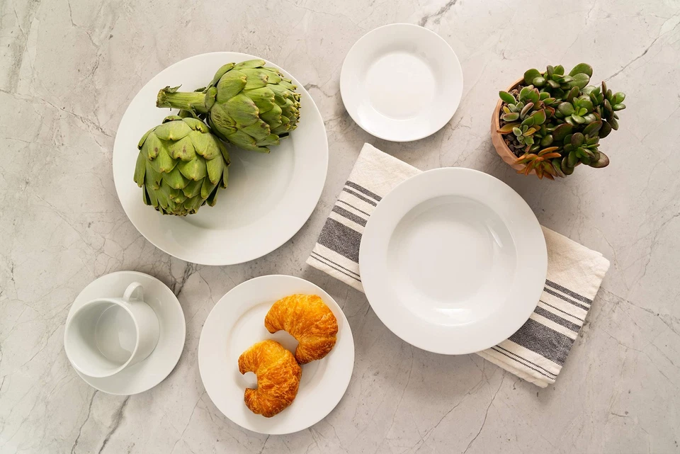 Taza y platillo de porcelana Z-Ware de 8 oz, juego de 6, blanco Foto 3 de 3