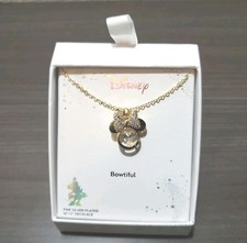 NIB Disney Necklace Minnie Mouse Bowtiful 14K Flash Plated Floating Crystal Face
