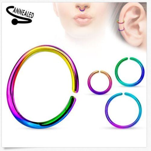 22g 20g 18g 16g 14 Seamless Annealed Rainbow Hoop Ring Nose Lip Cartilage Septum - Picture 1 of 1