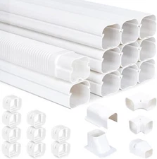 Mini Split Line Set Cover Kit 3"W 16Ft Air Conditioners Decorative PVC Slim L...
