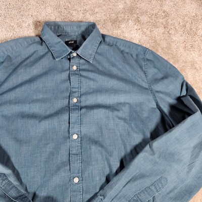 H&M Easy Iron Button-Up Shirt Men's Size L Long Sleeve Collared #474