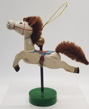 Leaping Carousel Wood Carved Rocking Horse Ornament 3.5" tall