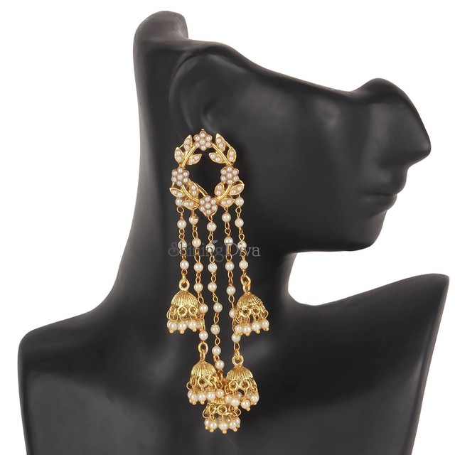 Bollywood Indian Traditional BAHUBALI Jhumka Jumki Dangle Gold Plt