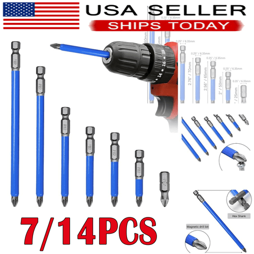 7/14X Magnetic screwdriver bit Bits set PH2 Anti-slip Hex Shank Screw Cross Head - Picture 1 of 12