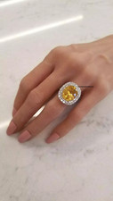 Lemon Yellow Cushion Shape 12.86CT Citrine With 1.56CT White CZ Gorgeous Ring
