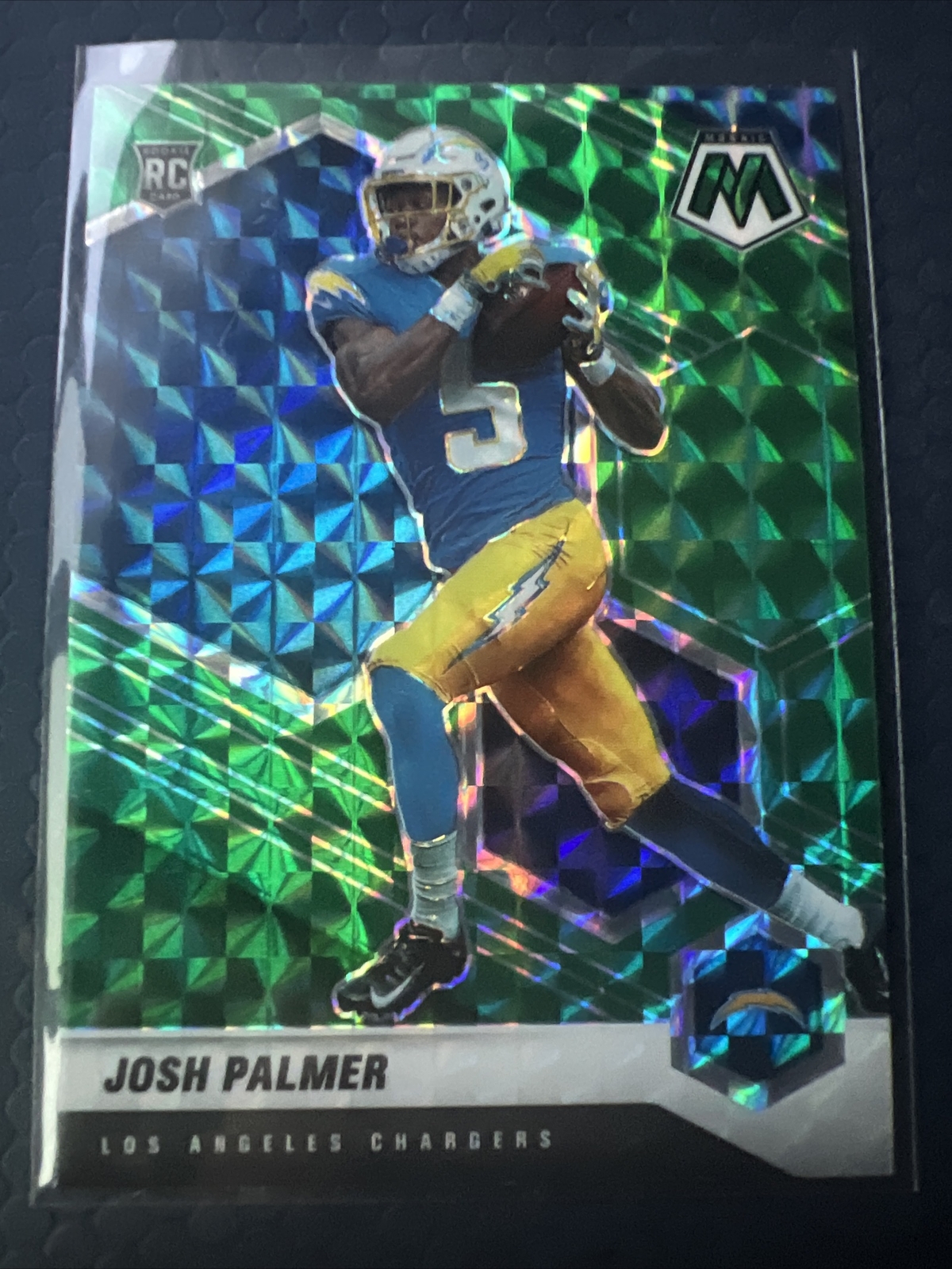 2021 Panini Mosaic Josh Palmer Green Mosaic Prizm Rookie Card #329 RC Chargers.