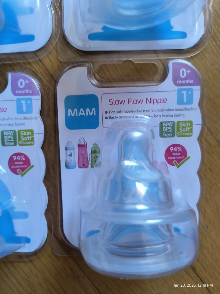 4 соски MAM Bottle Nipples Slow Flow размер 1 для новорожденных 0+ две двойные упаковки - Изображение 2 из 2