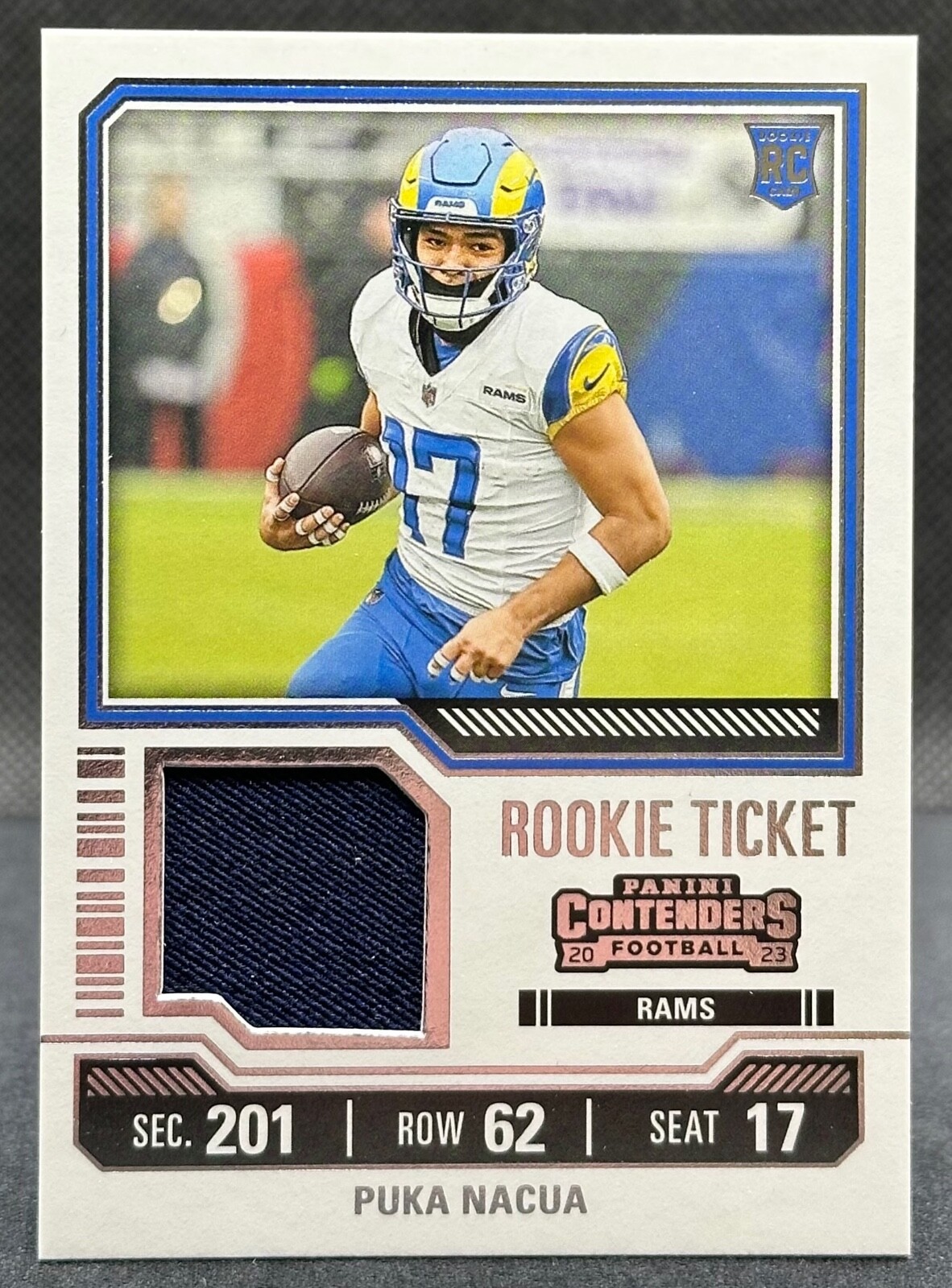 2023 Panini Contenders Puka Nacua Rookie Ticket Swatch #TS13 Rams RC