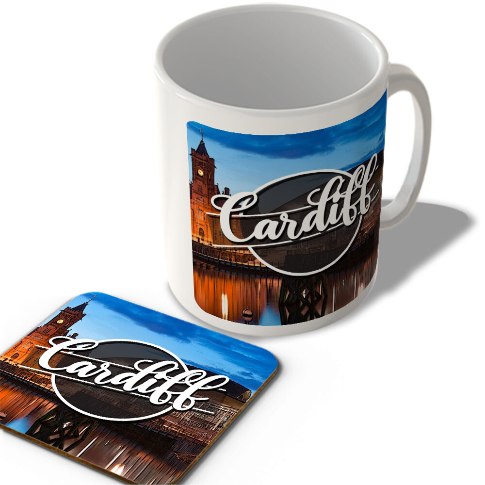 Cardiff Night Landscape - Wales - Mug and Coaster Set