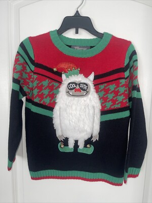 New 33 Degrees Boy's Kids Yeti Christmas Sweater Dinosaur Size 6