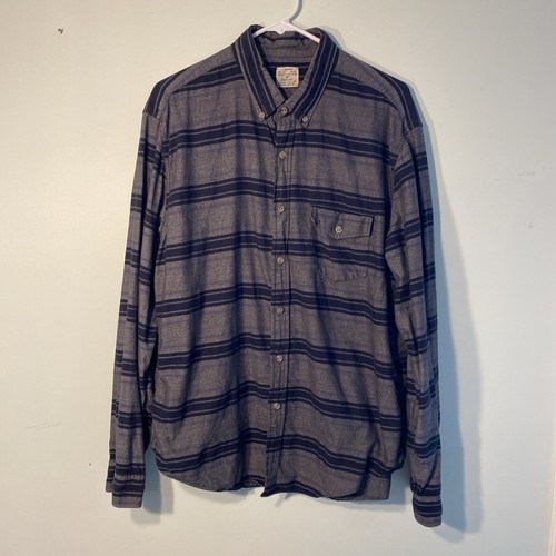 J. Crew Work Shirt Mens Large Gray Navy Stripe Long Sleeve Cotton