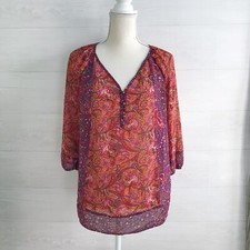 Chaps Denim - Purple & orange paisley sheer tunic blouse, M