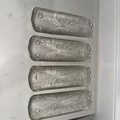 4 Vintage Indiana Glass Pebble Leaf Clear Corn Holders Etched Footed Tray Dish