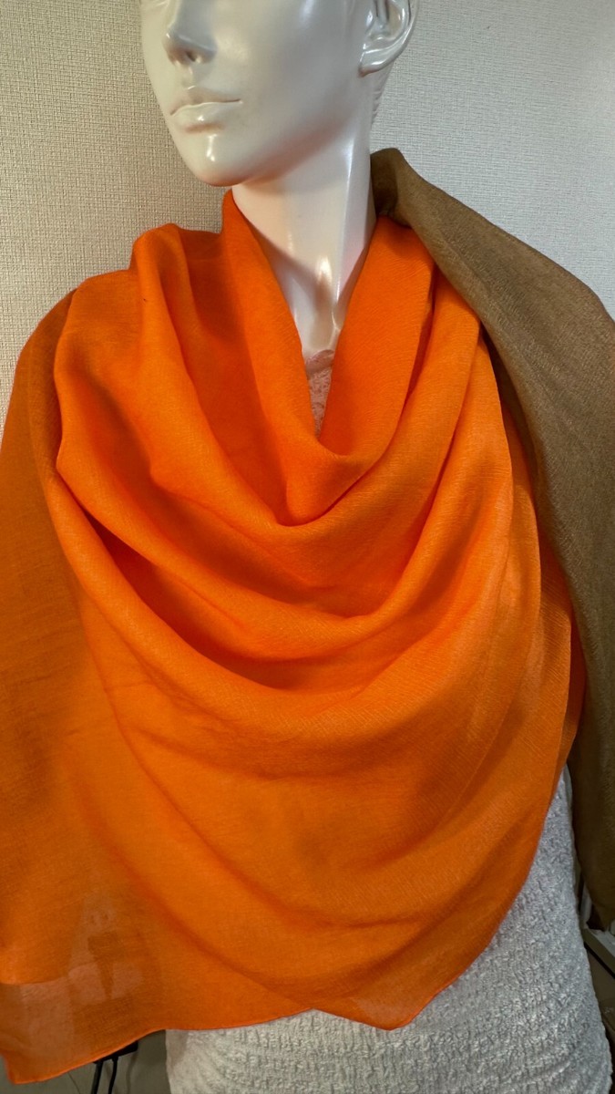 HERMES Carregean 140 Cashmere Silk Orange Beige Large Scarf HERMES Carregean 140 Cashmere Silk Orange Beige Large Scarf