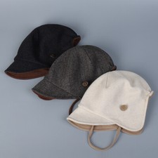 Lady Vintage Herringbone Pilot Cap with Ear Warmer Corduroy Lined Warm Hat Solid