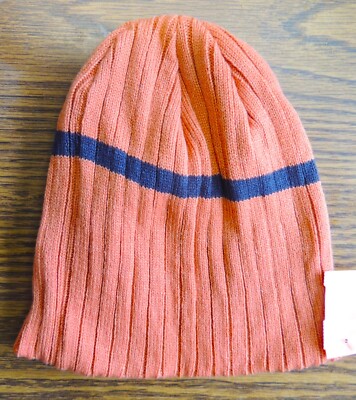 Ladies Womens Double Layered Knit Hat Beanie Orange w/ Black