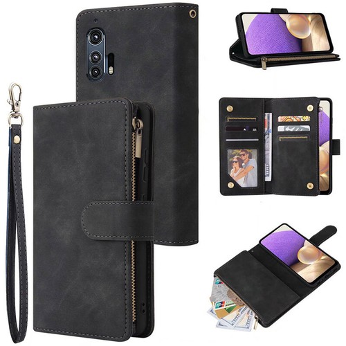 For Motorola Edge Plus Wallet Case Zipper Pocket Flip Card Wrist Strap Kickstand - Picture 3 of 34