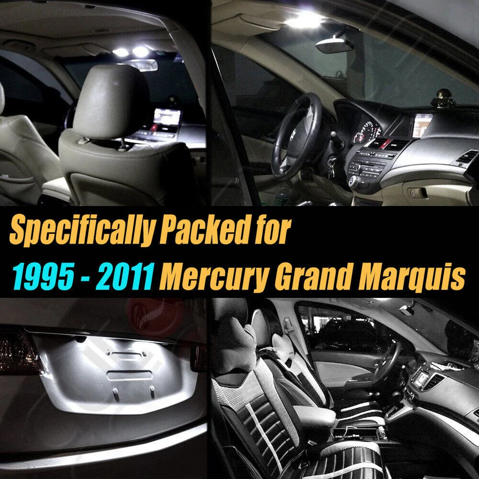 For 1995-2011 Mercury Grand Marquis 20pcs White Car Interior LED Light Bulb Kit - Image 2 of 4