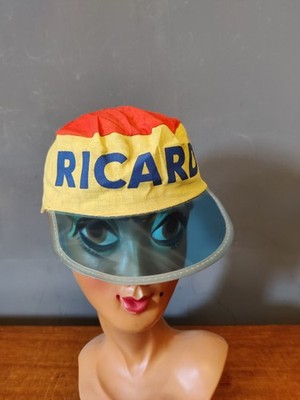 Vintage Cap Ricard Mütze Retro Französisch 70er Made Italy Rot Gelb Radsport