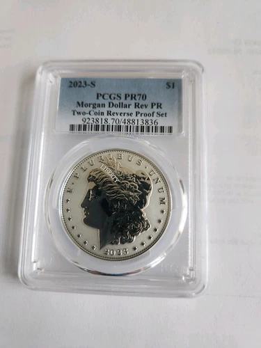 2023-S Reverse Proof $1 Morgan and Peace Dollar 2pc Set PCGS PR70 Blue Label - Picture 3 of 10