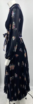 Zimmermann Navy Pleated Floral-Print Georgette Midi Dress sz L | eBay