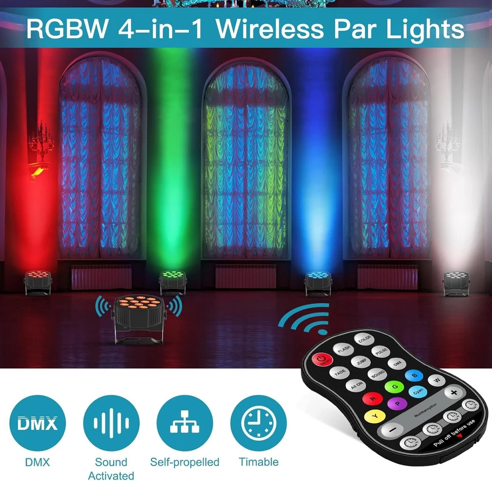Rechargeable Par Lights RGBW 4-in-1 LED Uplights Battery Powered Stage Lights... - Image 4 of 4