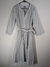 Talbots Striped Cotton Midi Long Sleeve Gray Midi Dress Sz 16 Preppy Coastal