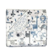 SL Home Fashions Jungle Safari Animal Baby Blanket Blue Giraffe Elephant 119741