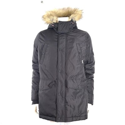 Tommy Hilfiger Jeans Men's TJM Tech Parka Coat Hooded Warm Faux Fur Black Sz L