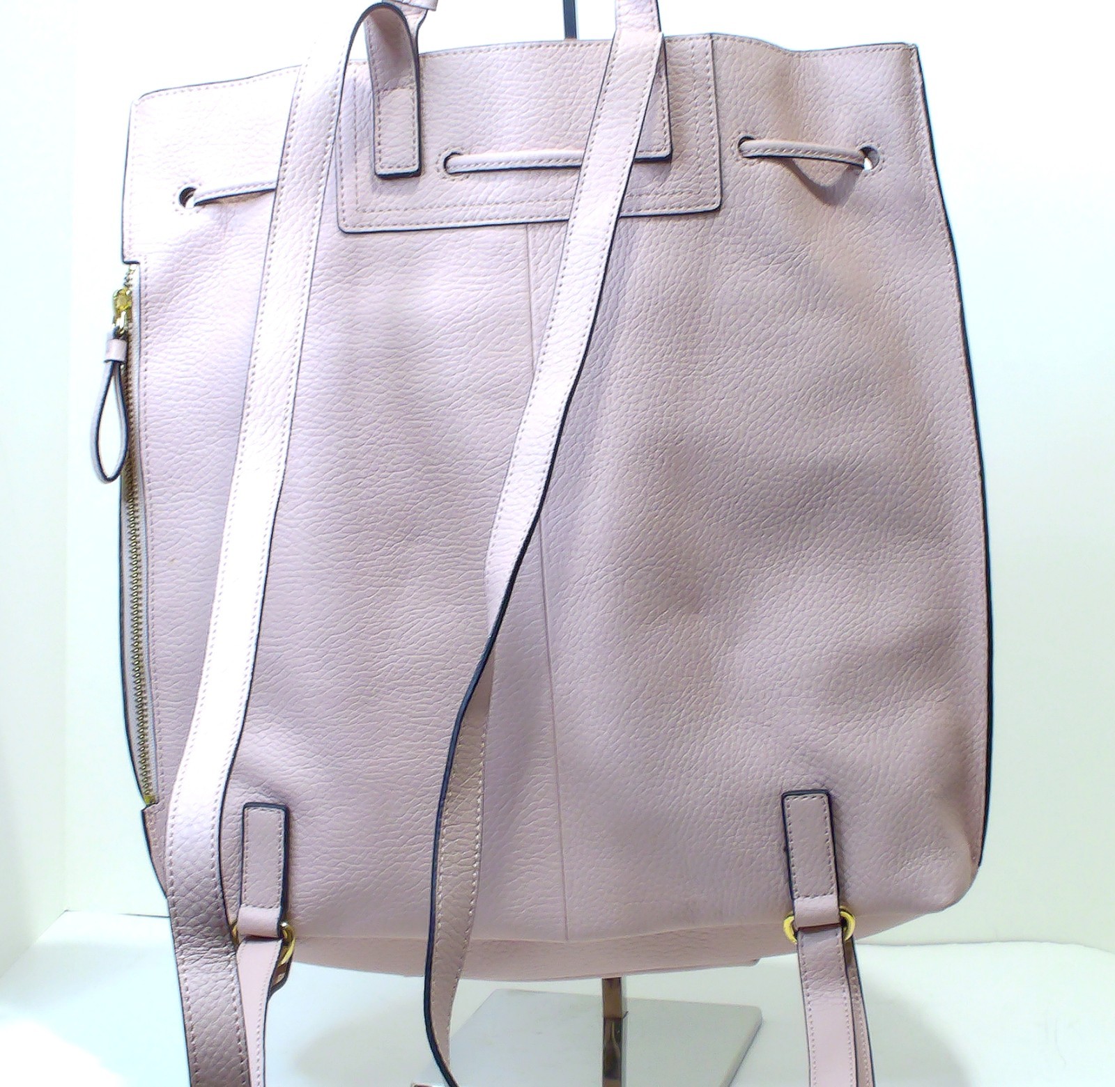 Halston Pink Leather Drawstring Backpack with Gol… - image 6