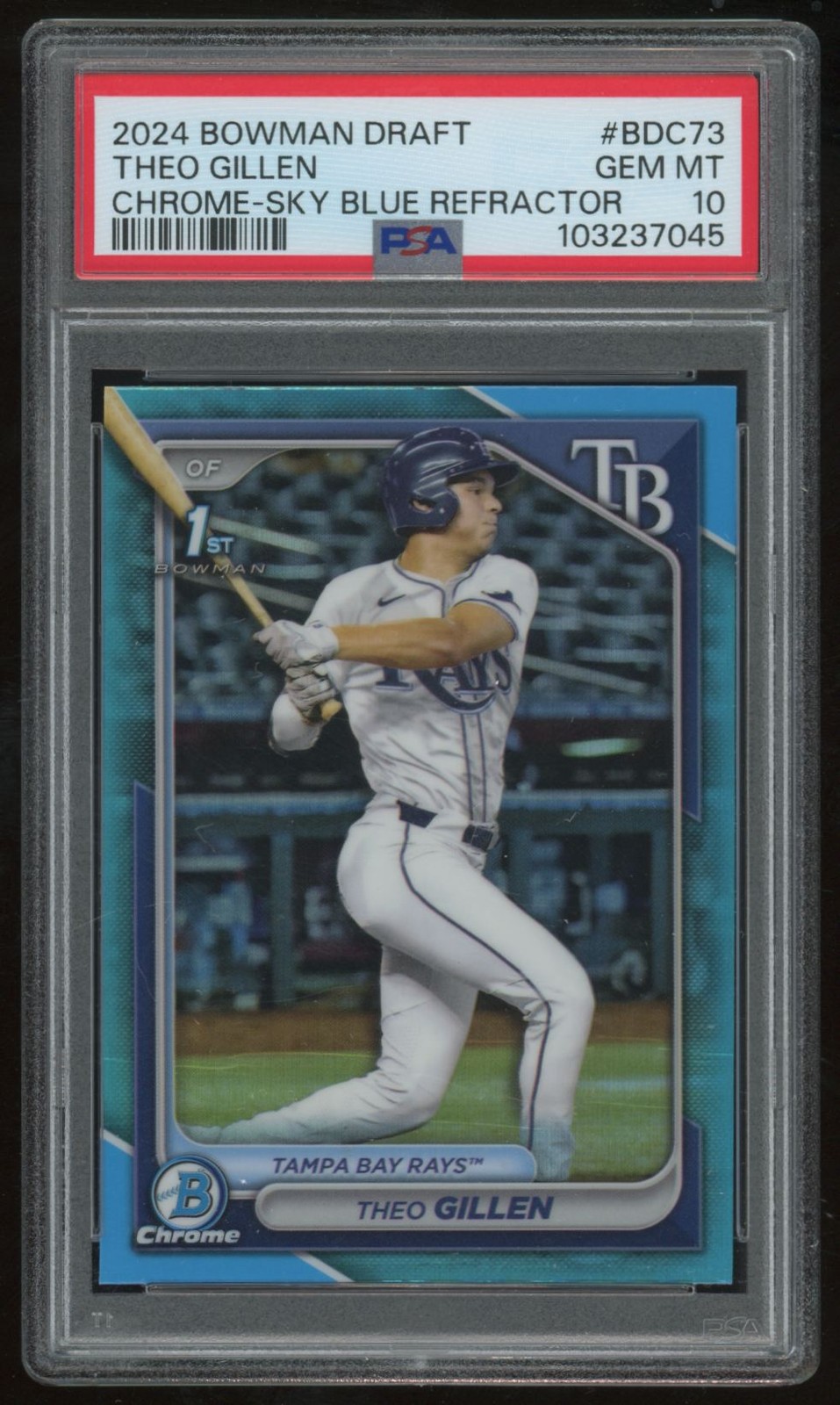 THEO GILLEN 2024 BOWMAN DRAFT CHROME SKY BLUE REFRACTOR #BDC-73 PSA 10