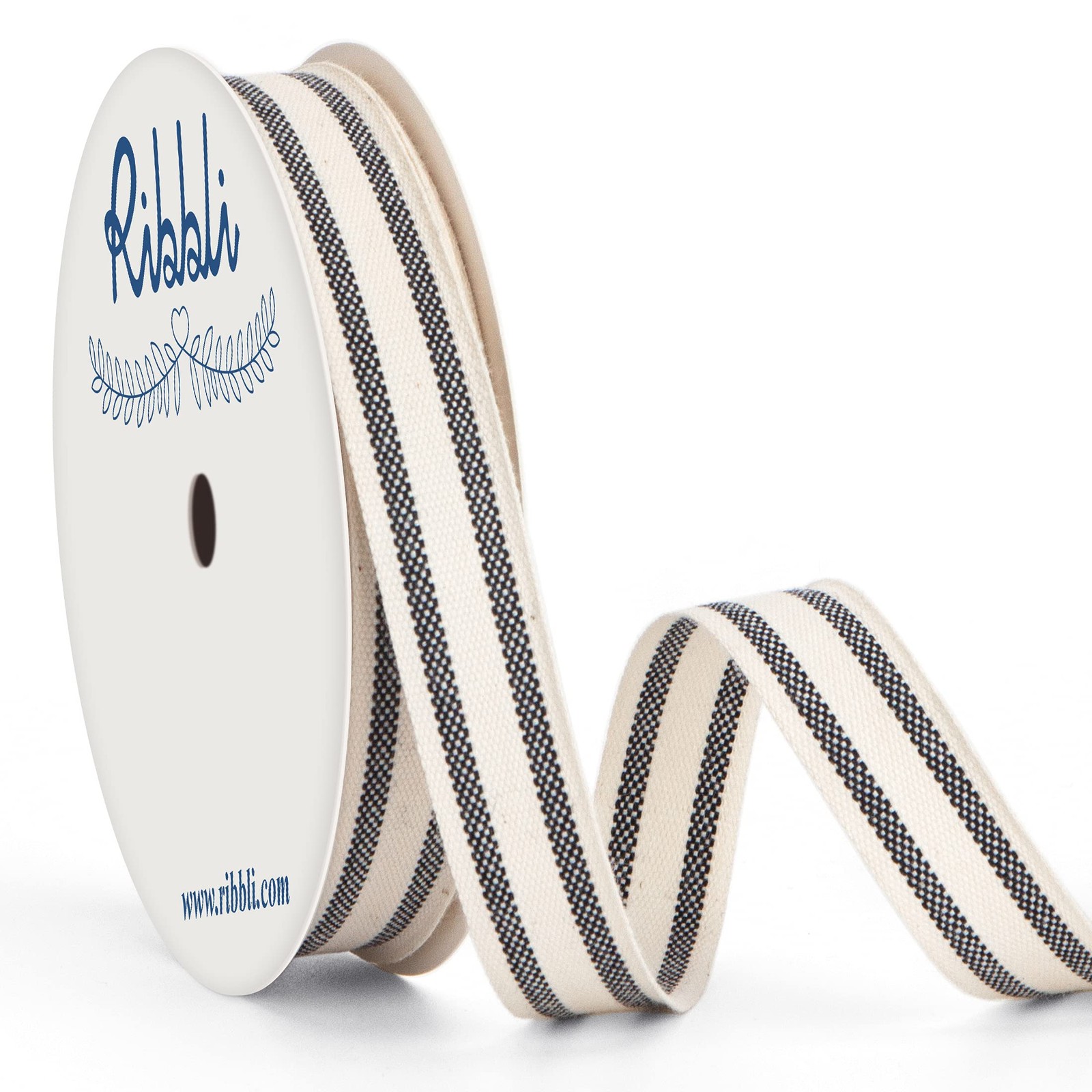 Natural Cotton Stripe Ribbon,5/8 Inch X 10 Yard Spool,Natural/Black,Farmhouse Ri