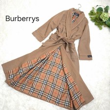 BURBERRY Cashmere Blend Gown Coat Jacket Women M Nova Plaid Beige Camel Vintage